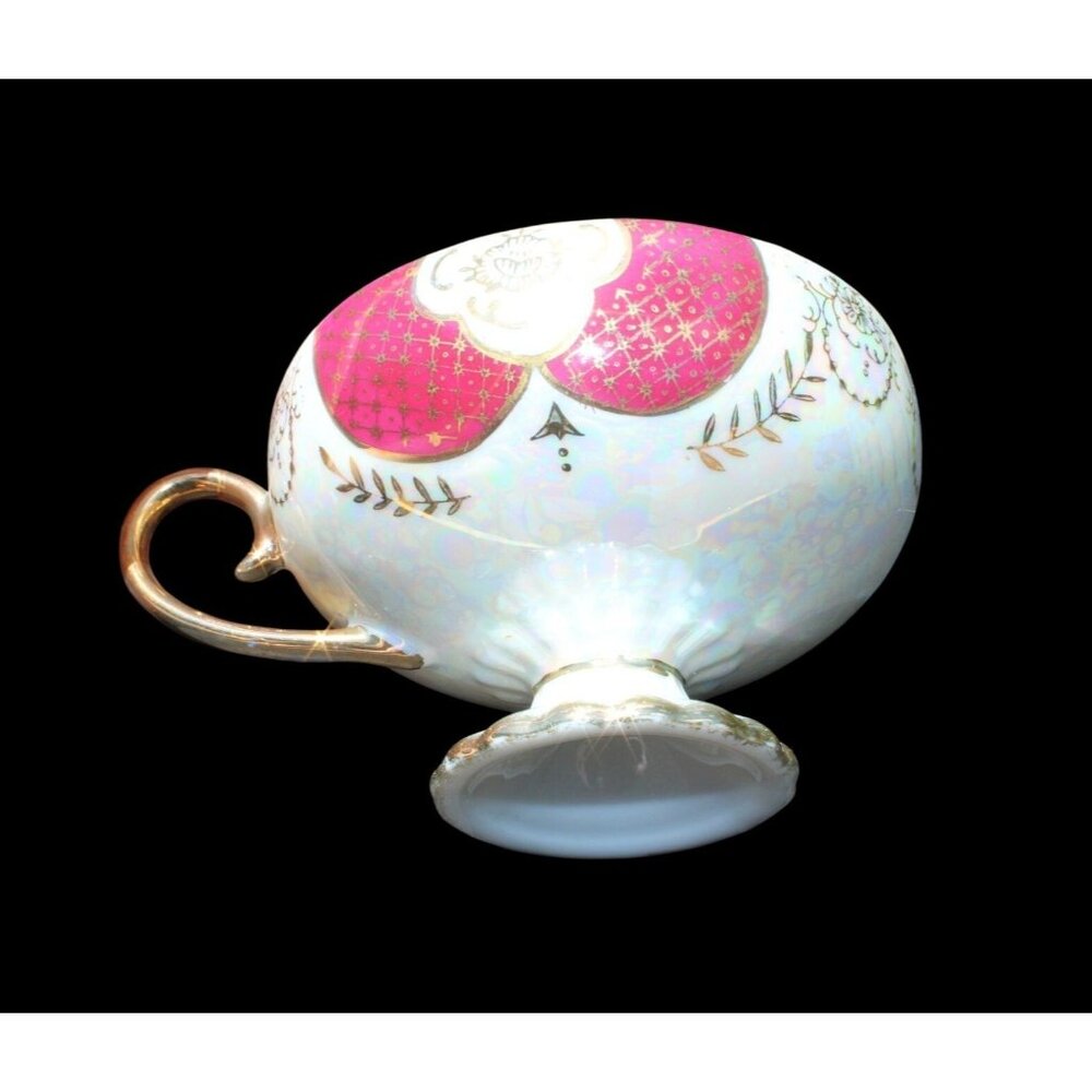 Royal Sealy Vintage Gold & Red Tea Cup & Saucer Set Intricate Cutout Design Perf - Picture 10 of 10